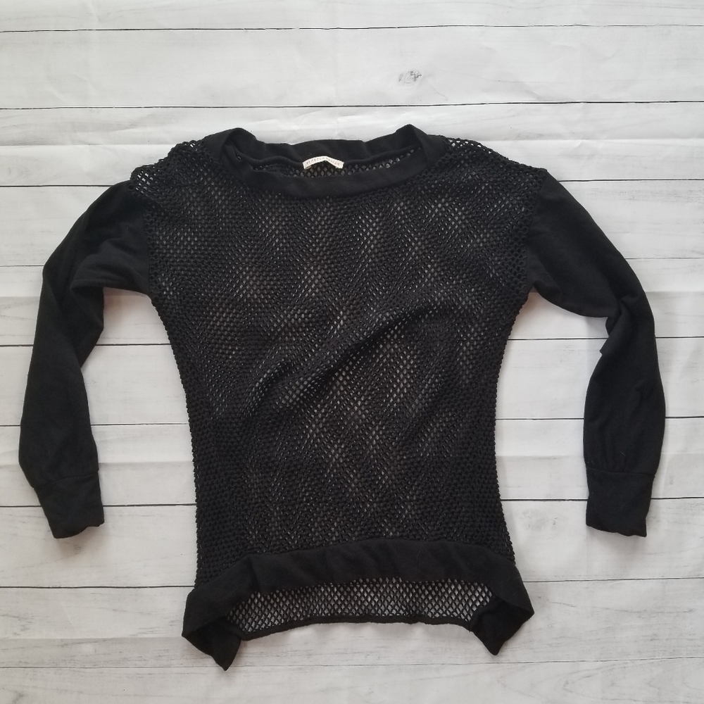 Rebecca Taylor mesh black knit top small